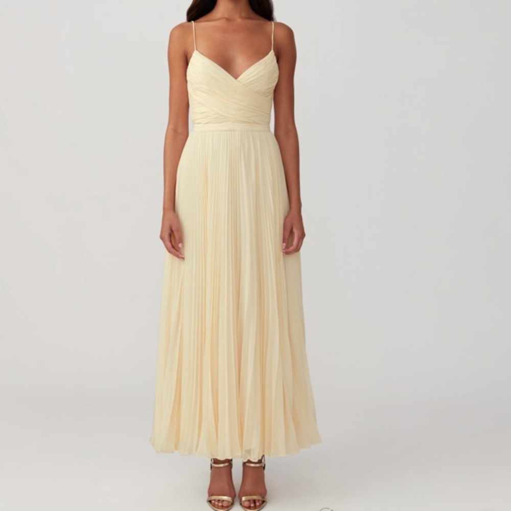 Fame and Partners Wrapped Pleated Dress in Champange